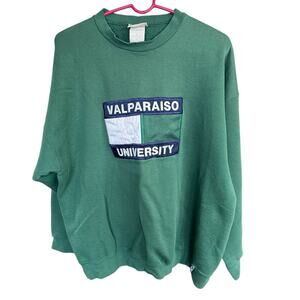Vtg 90s Sweatshirt Valparaiso University Green 2XL XXL Casual Academia Preppy